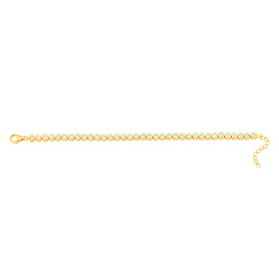 Sterling Silver Gold Plated 3mm Bezel White Cubic Zirconia 16+3cm Bracelet