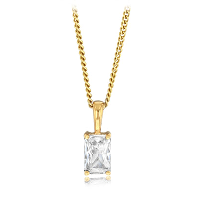 Sterling Silver Gold Plated Emerald Cut Cubic Zirconia Pendant