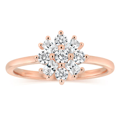 Sterling Silver Gold Plated White Cubic Zirconia Flower Fancy Ring