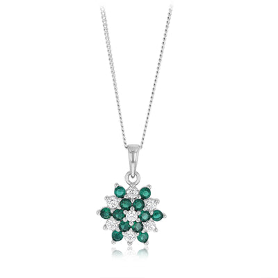 Sterling Silver White And Green Cubic Zirconia Fancy Flower Pendant