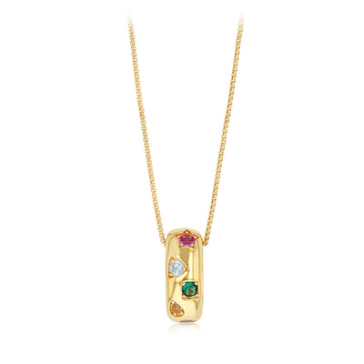 Sterling Silver Gold Plated Multicolour Cubic Zirconia Ring Pendant On Chain