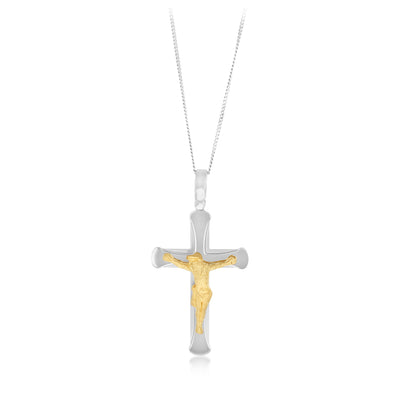 Sterling Silver Cross with 9ct Gold Jesus Crucifix Pendant