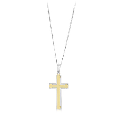 Sterling Silver Fancy Cross With 9ct Gold Edge Pendant