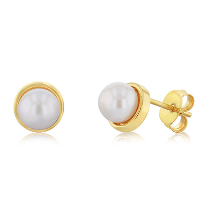 Gold Plated Sterling Silver Pearl Stud Earrings
