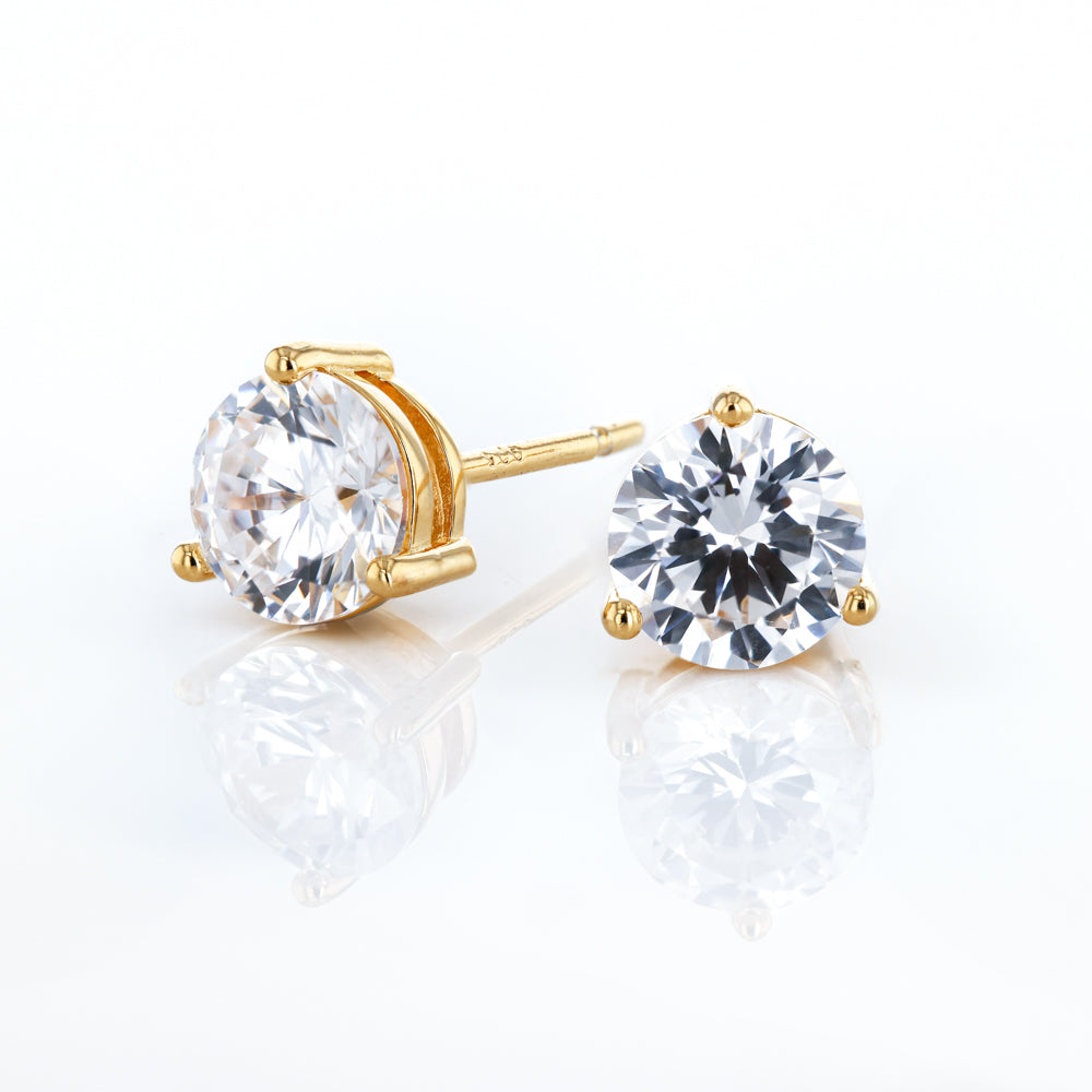 Gold Plated Sterling Silver CZ Stud Earrings