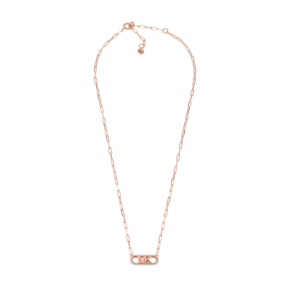 Michael Kors Rose Gold Plated Sterling Silver Premium Pave Empire Link Pendant with Chain