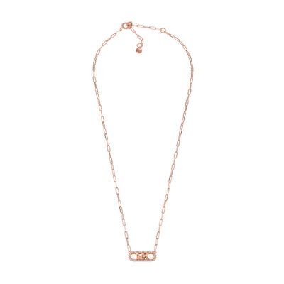 Michael Kors Rose Gold Plated Sterling Silver Premium Pave Empire Link Pendant with Chain