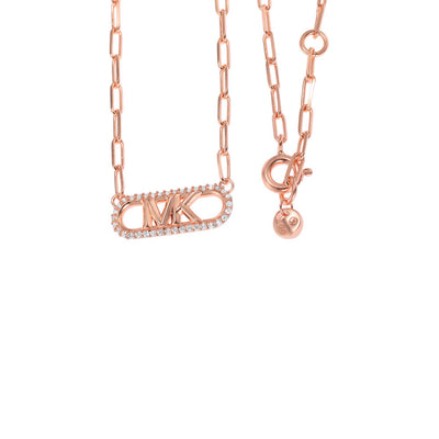 Michael Kors Rose Gold Plated Sterling Silver Premium Pave Empire Link Pendant with Chain