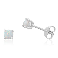 Load image into Gallery viewer, Sterling Silver Rhodium Plated 4mm White Opal Stud Earrings