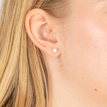 Load image into Gallery viewer, Sterling Silver Rhodium Plated 4mm White Opal Stud Earrings