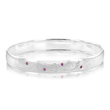 Load image into Gallery viewer, Sterling Silver Hand Engraved Ruby 65mm Bangle