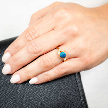 Load image into Gallery viewer, Sterling Silver Yellow Gold Plated Dark Blue Created Opal And Zirconia Ring