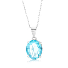 Load image into Gallery viewer, Sterling Silver Oval Created Blue Topaz Pendant On Chain