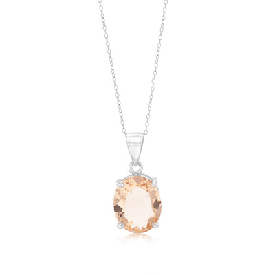 Sterling Silver Oval Created Morganite Pendant On Chain