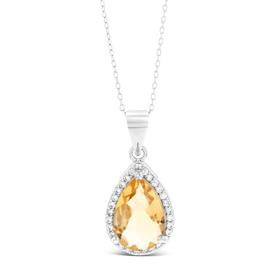 Pear Citrine And Zirconia Pendanton Chain in Sterling Silver