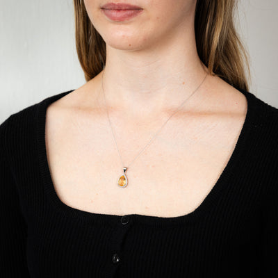 Pear Citrine And Zirconia Pendanton Chain in Sterling Silver