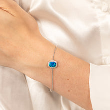 Load image into Gallery viewer, Sterling Silver Rhodium Plated Rectangle Created Blue Opal And White Zirconia 15.5+3cm Bracelet