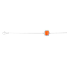 Load image into Gallery viewer, Sterling Silver Rhodium Plated Rectangle Created Orange Opal And White Zirconia 15.5+3cm Bracelet