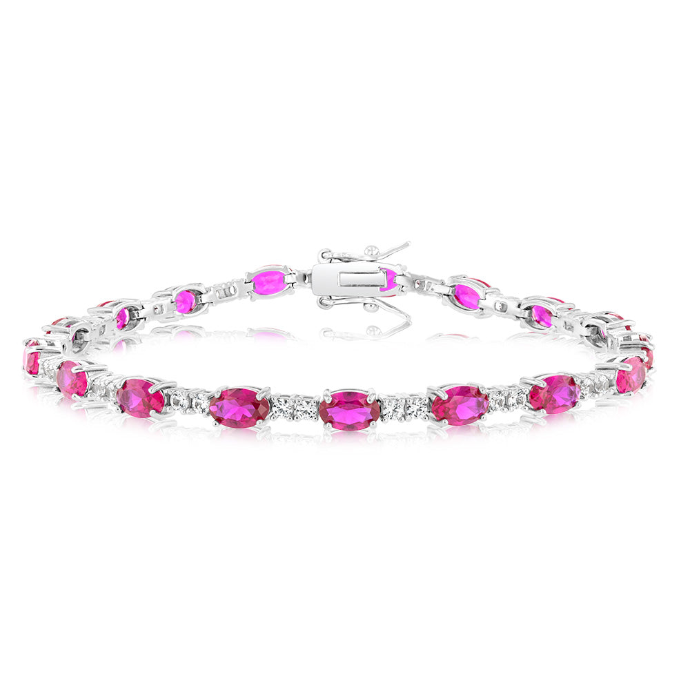 Created Ruby & Cubic Zirconia Bracelet Set in Sterling Silver