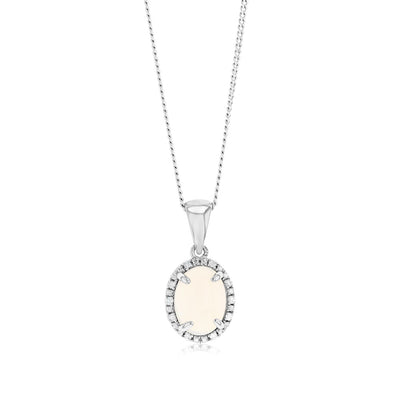 Opal & 5 Points Diamond Pendant in Sterling Silver