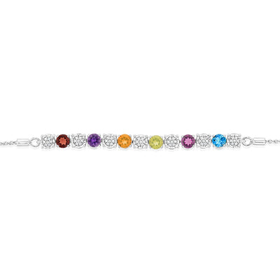 1.86Ct Mix Color Stone(Garnet, Amethyst, Citrine, Peridot, Rhodolite, London Blue Topaz) & 49 Diamond Bracelet in Sterling Silver
