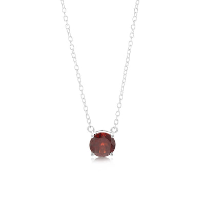 7mm Natural Garnet Pendant in Sterling Silver with Chain