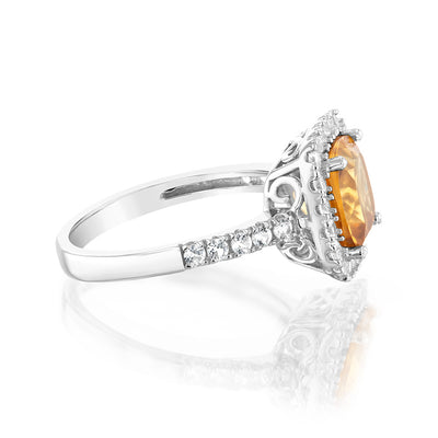Natural Citrine & Created White Sapphire Ring Sterling Silver