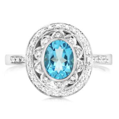 Sterling Silver 1.18 Carat Blue Topaz & 40Cubic Zirconia Ring