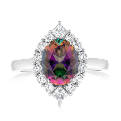 Sterling Silver Mystic Topaz & 14Cubic Zirconia Ring