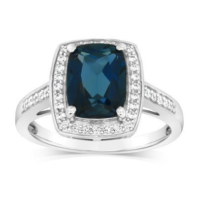 Sterling Silver London Blue Topaz & 38Cubic Zirconia Ring