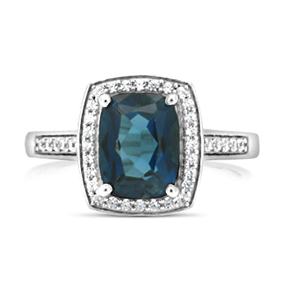 Sterling Silver London Blue Topaz & 38Cubic Zirconia Ring