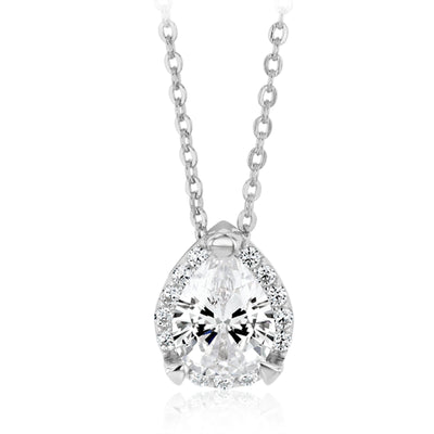 Natural White Sapphire Pear Shaped Pendant and Earring Set Sterling Silver