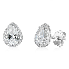 Load image into Gallery viewer, Natural White Sapphire Pear Shaped Pendant and Earring Set Sterling Silver