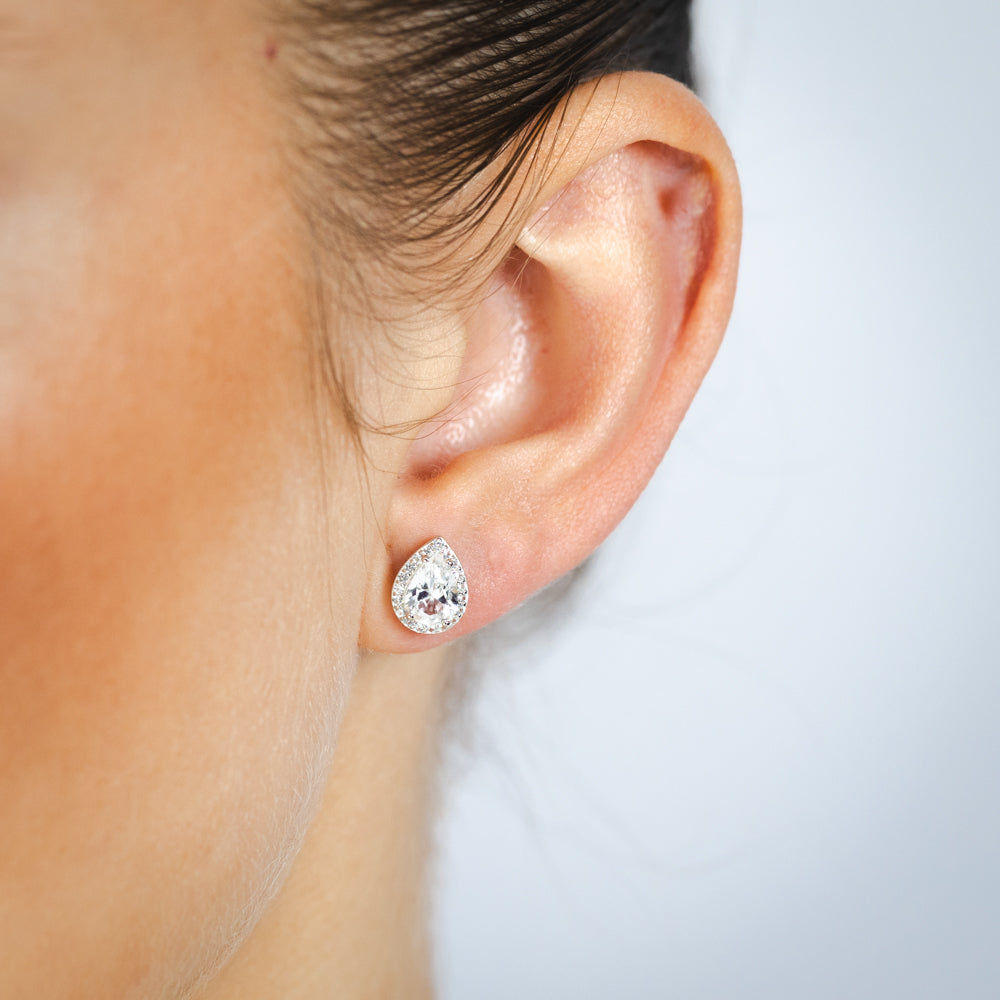 Natural White Sapphire Pear Shaped Pendant and Earring Set Sterling Silver