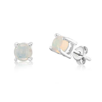 Sterling Silver Natural Opal Round 4x6mm Stud Earrings