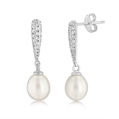 6-7MM Fresh Water White Pearl Drop Earrings Sterling Silver