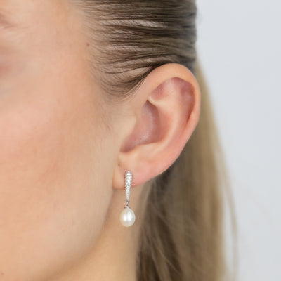 6-7MM Fresh Water White Pearl Drop Earrings Sterling Silver