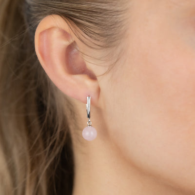8MM Rose Quartz Drop Earrings in Sterling Silver
