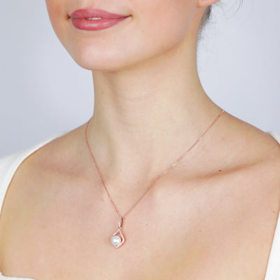 8-9mm Fresh Water Pearl + Created Sapphire Pendant on 45cm chain Silver Rose Gold