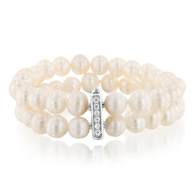 7-8mm Fresh Water Pearl & Cubic Zirconia Bracelet in Sterling Silver