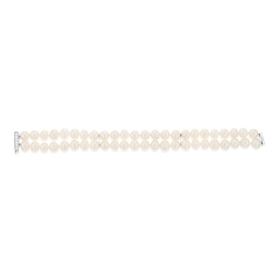 7-8mm Fresh Water Pearl & Cubic Zirconia Bracelet in Sterling Silver