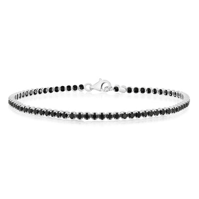 Black Spinel Tennis 19cm Bracelet in Sterling Silver Rhodium Plated