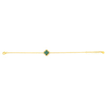 Load image into Gallery viewer, Clover Malachite &amp; White Cubic Zirconia 20cm Bracelet in Gold Plated Silver