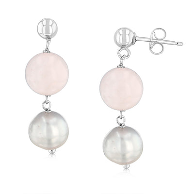 8-9mm Fresh Water Grey Pearl Drop Earrings in Sterling Silver