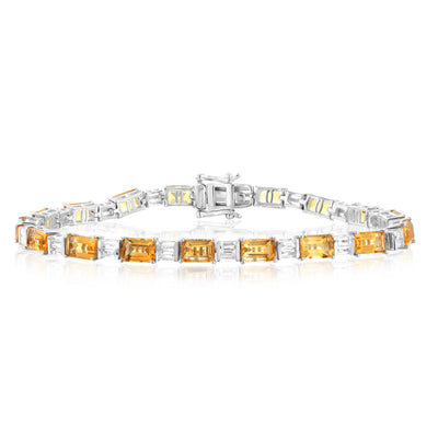 Sterling Silver 12.5 Carat Natural Citrine + White Topaz Bracelet 18CM