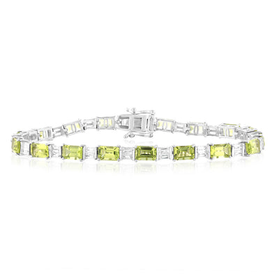 Sterling Silver 12Carat Natural Peridot + White Topaz Fancy Bracelet 18CM