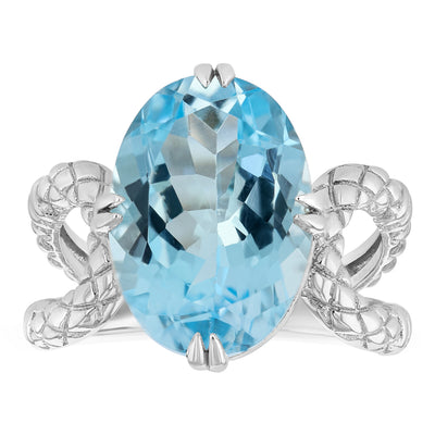 7.25 Carat Blue Topaz Oval Shaped Ring in Sterling Silver