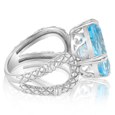 7.25 Carat Blue Topaz Oval Shaped Ring in Sterling Silver
