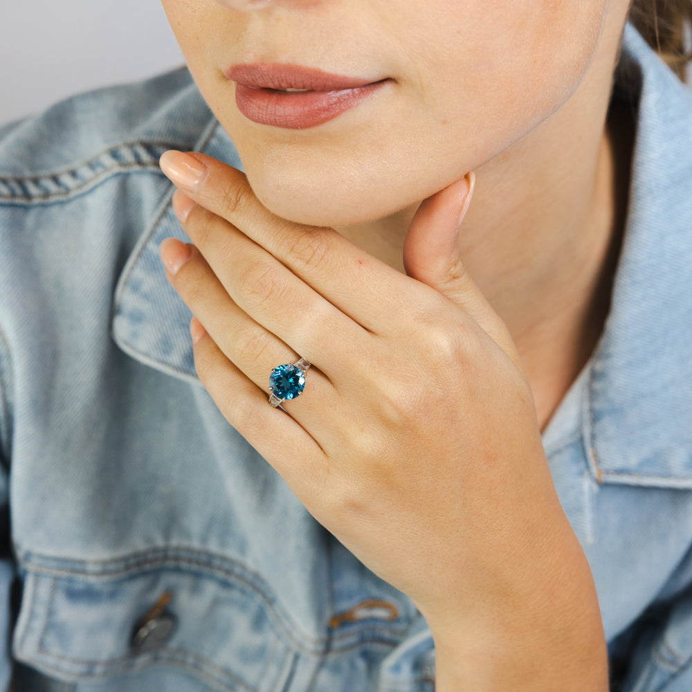London Blue and White Topaz Ring in Sterling Silver