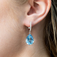 Load image into Gallery viewer, 20 Carat Blue Topaz Pear Shaped and White Topaz Drop Earrings in Sterling Silver